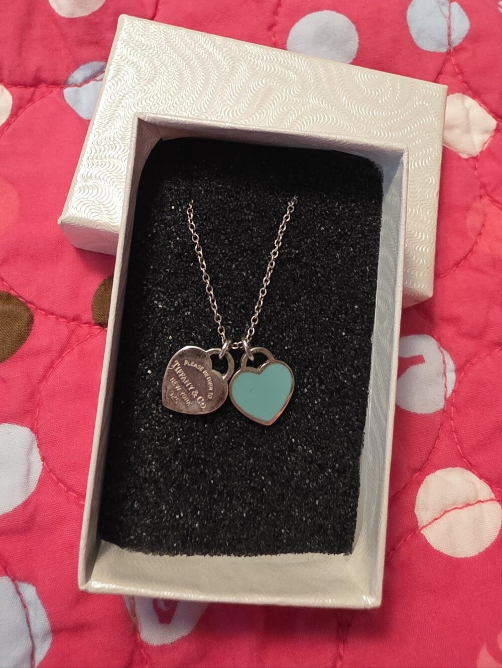Tiffany & Co Sterling Silver Blue Double Heart Mini Pendant 18"